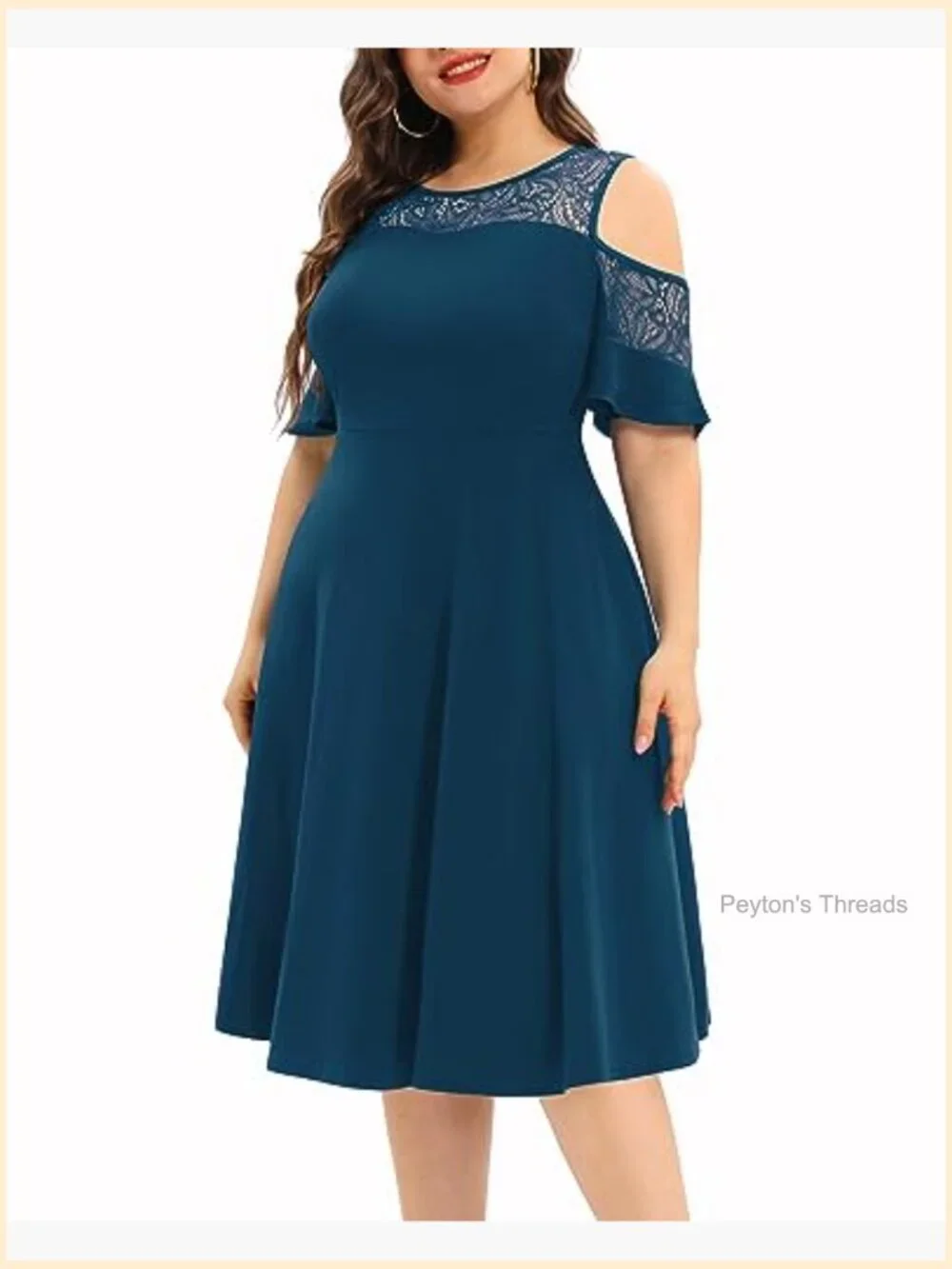 Plus Size Cold Shoulder Lace Midi Dress with Pockets - Picture 4 of 7
